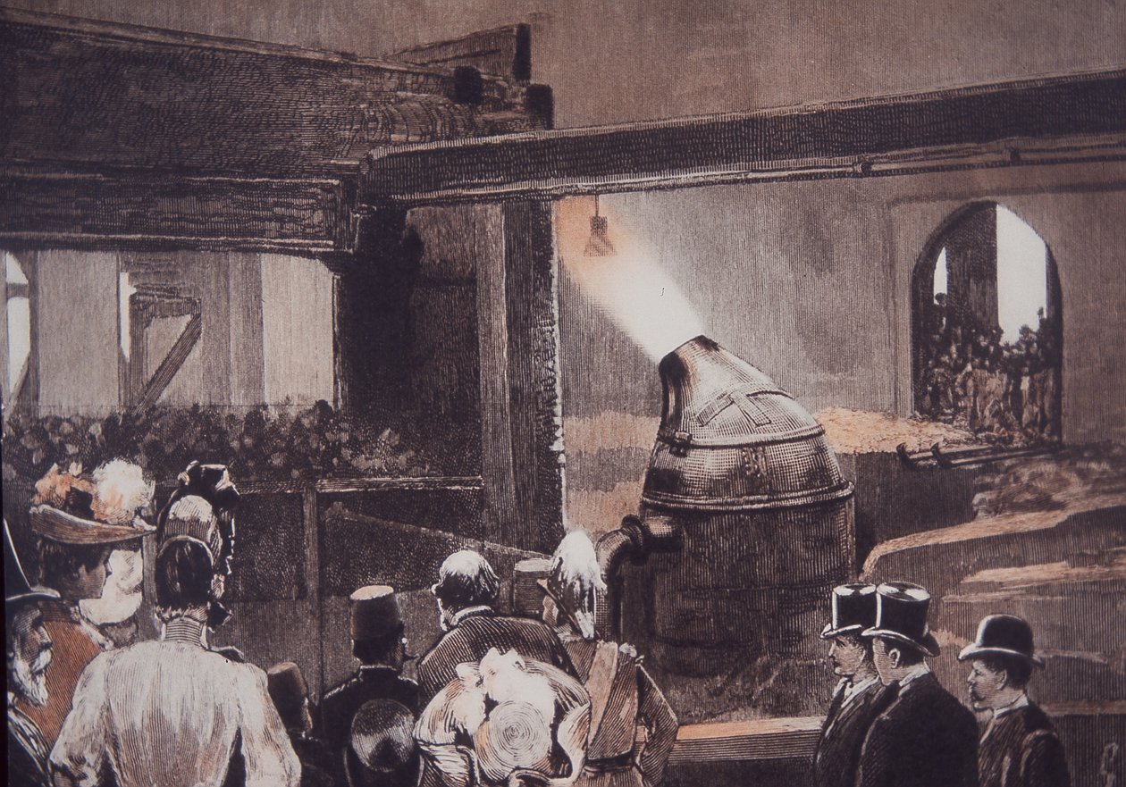Besøgende ser Bessemer Steel Process på John Brown og Co støberiet af British School