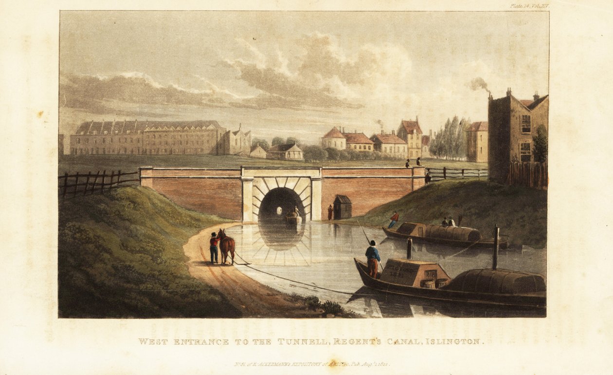 West Portal til Islington Tunnel, med en hest, der trækker en pram langs Regent