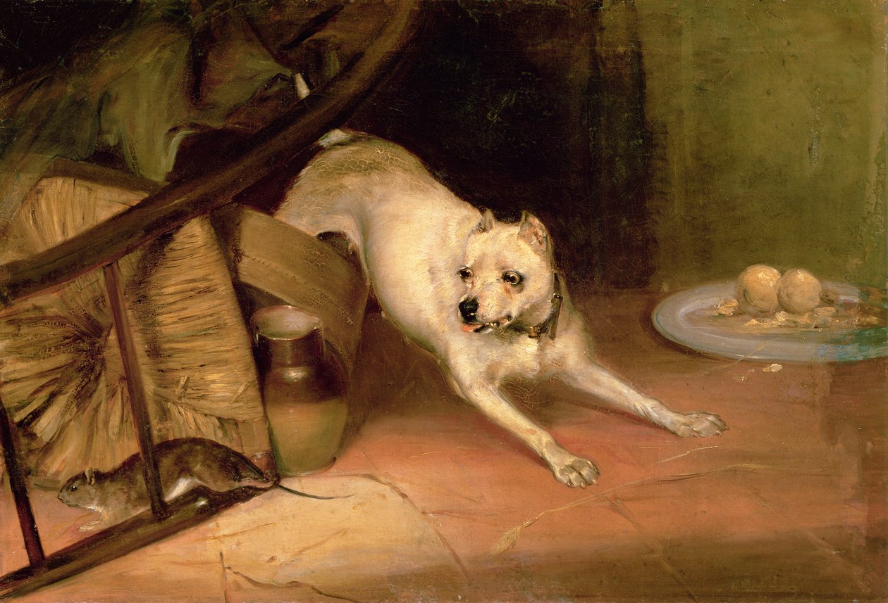 Hund jagter en rotte af Briton Riviere