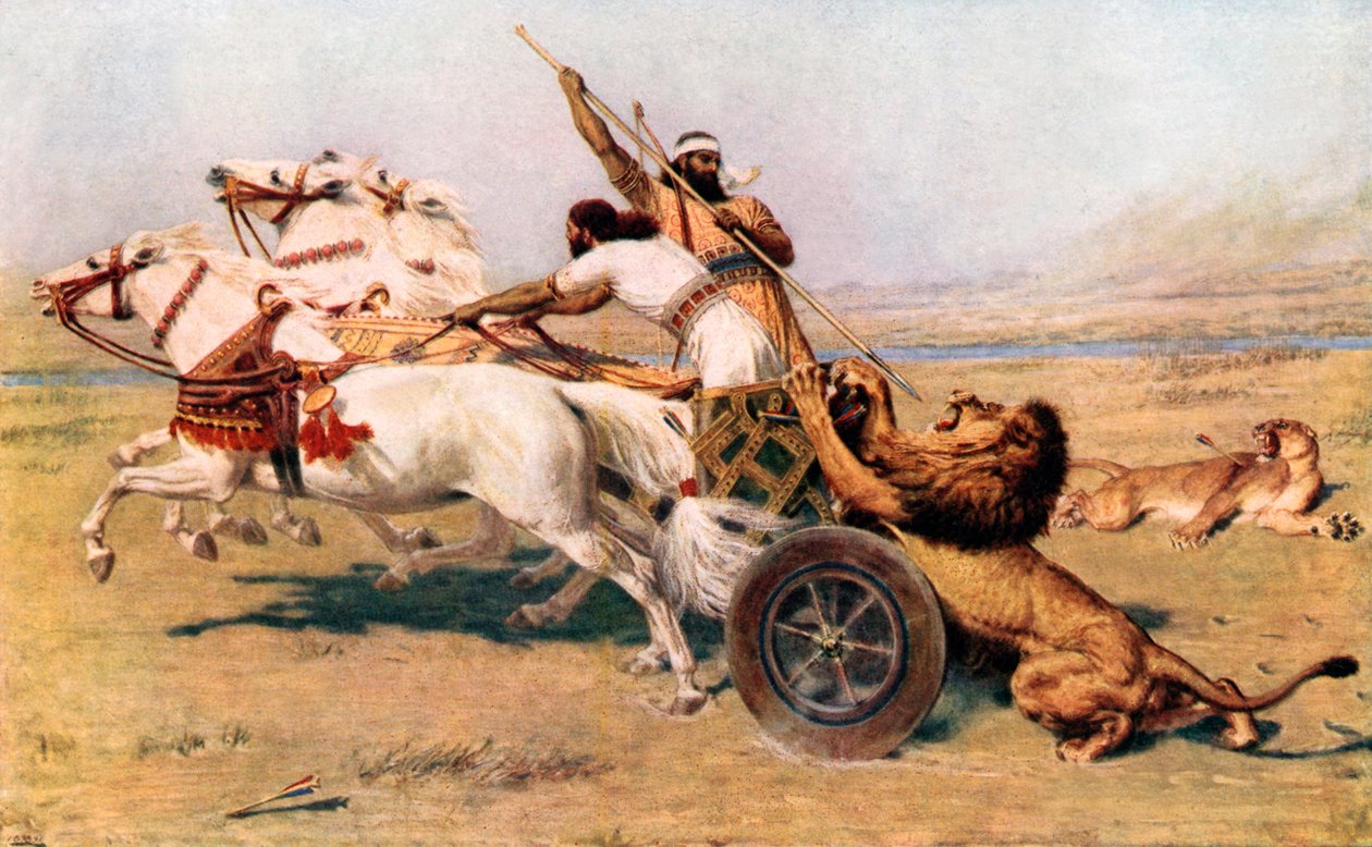 Nimrod, en mægtig jæger (farvelitografi) af Briton (after) Riviere