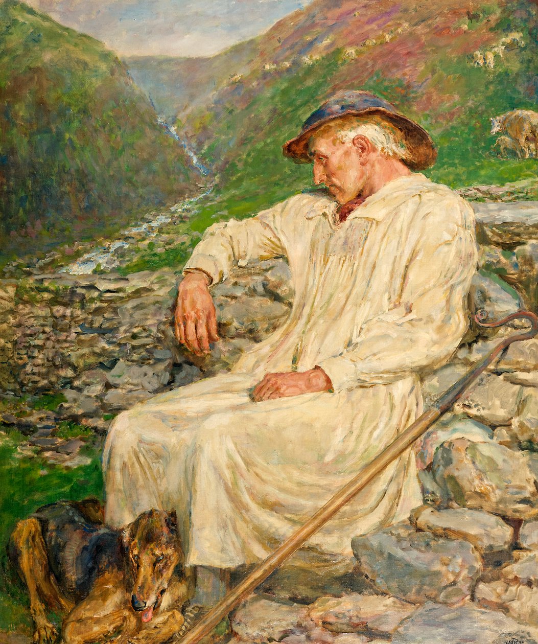 Michael and the Unfinished Sheepfold, olie på lærred 1920 af Briton Riviere