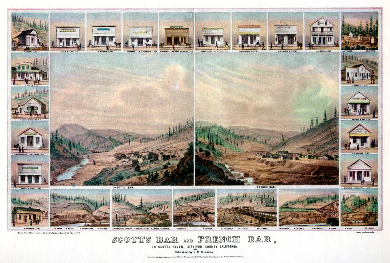 Scotts Bar og French Bar, ved Scotts River, Siskiyou County, Californien, 1856 1937. af Britton and Rey