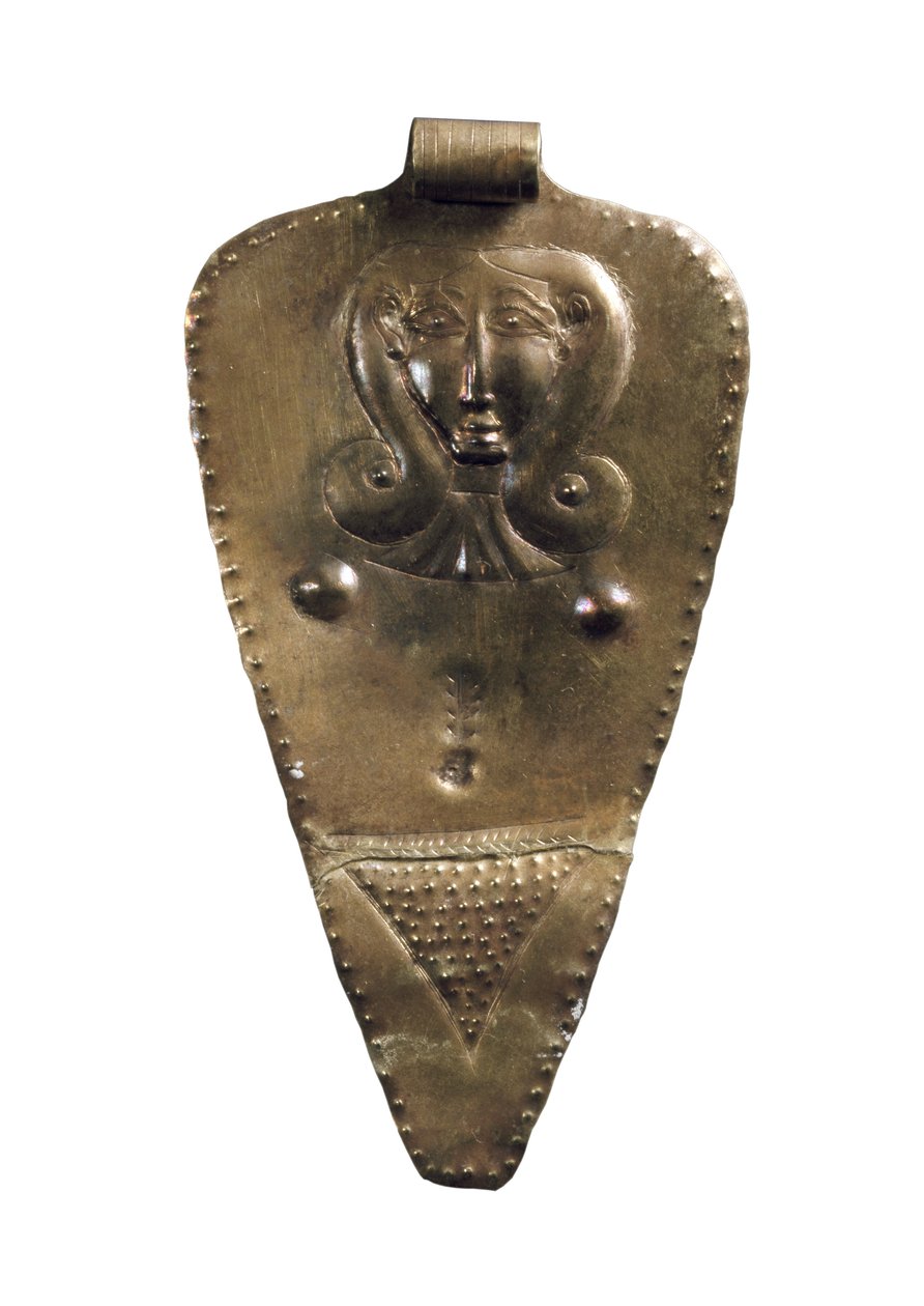 Guld Moder Gudinde plakette vedhæng, Mellem bronzealder II guld af Bronze Age