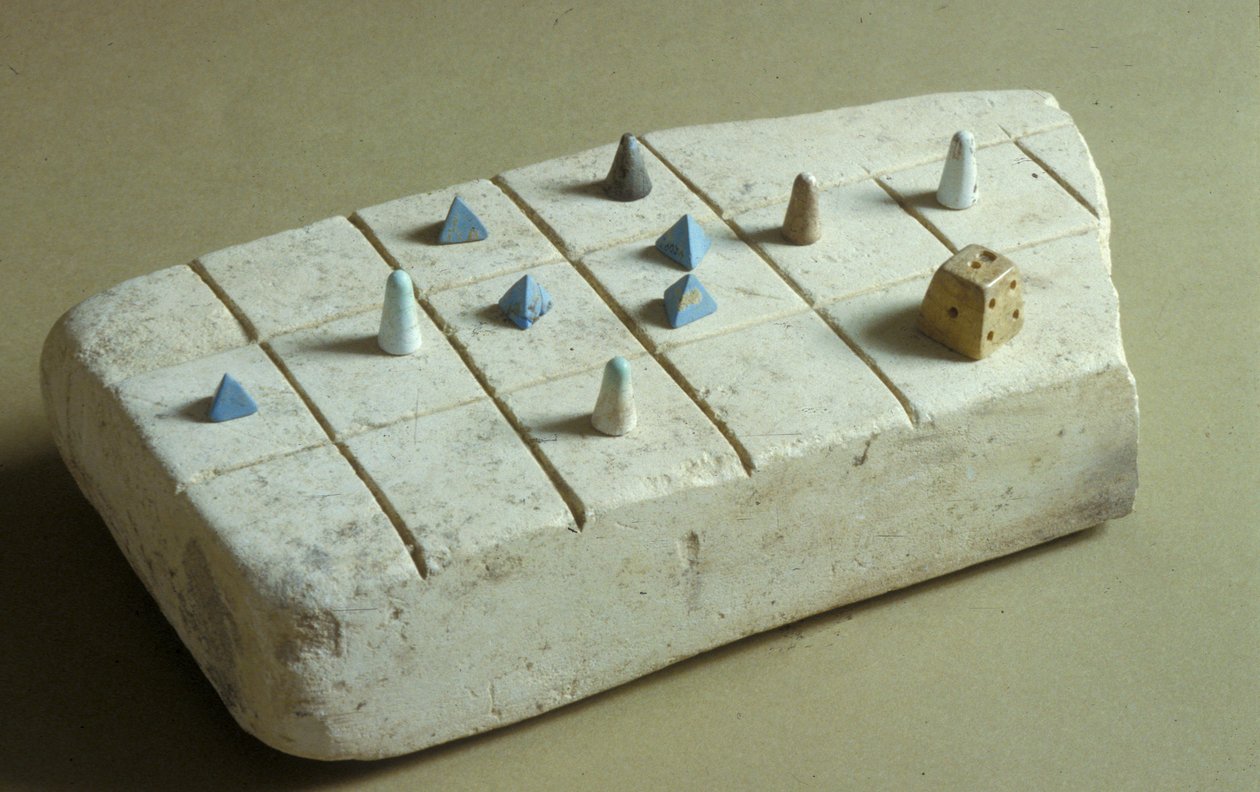 Spillebræt med spillebrikker, fra Tell Beit Mirsim, Jordan, ca. 1200 f.Kr. (kalksten) af Bronze Age