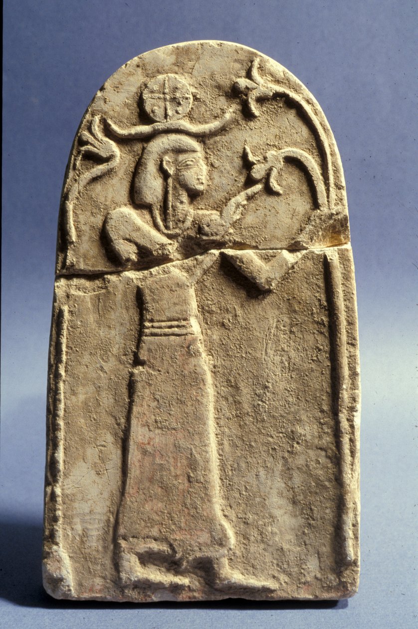 Stel, der forestiller en guddom, der tilbeder Livets Træ, kanaanæisk periode (1500-1200 f.Kr.) (kalksten) af Bronze Age