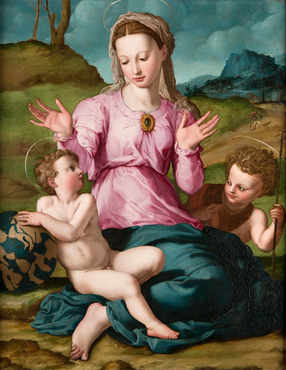Madonna og barnet med Johannes Døberen af Bronzino