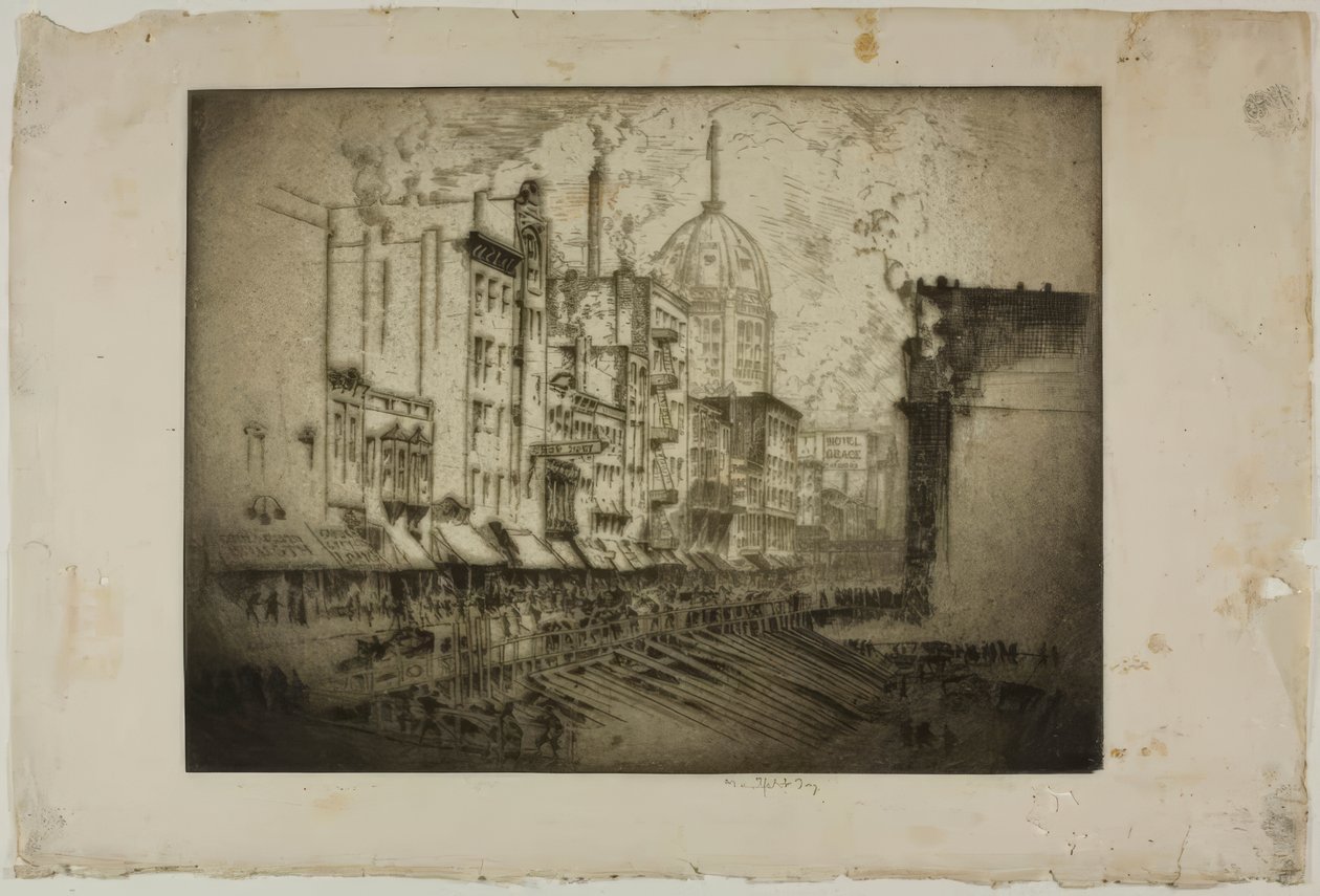 Chicago - Clark Street, hjørnet af Harrison Street af Bror Julius Olsson Nordfeldt