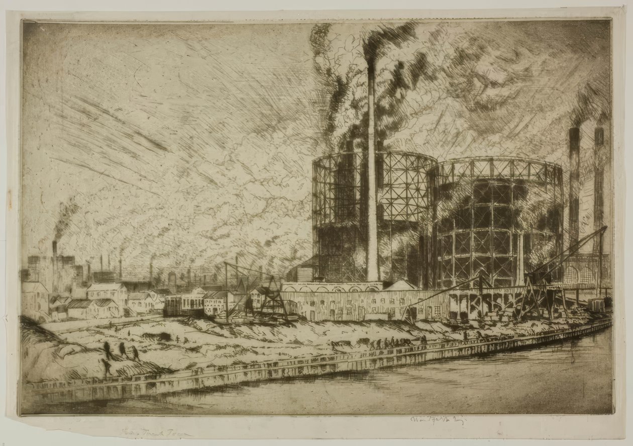 Chicago – Gas Tank Town, 29th St. og River af Bror Julius Olsson Nordfeldt