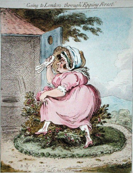 At gå til London gennem Epping Forest, ætset af James Gillray (1757-1815) udgivet af Hannah Humphrey i 1802 (håndfarvet radering) af Brownlow (after) North