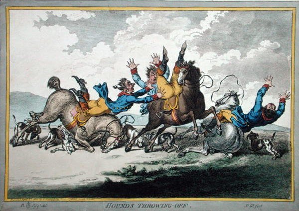 Hounds Throwing Off, ætset af James Gillray (1756-1815) udgivet af Hannah Humphrey i 1800 (håndfarvet radering) (se også 191238) af Brownlow (after) North