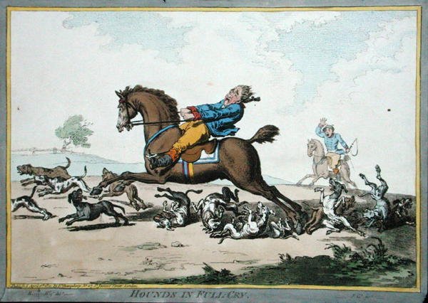 Hounds in Full Cry, ætset af James Gillray (1757-1815) udgivet af Hannah Humphrey i 1800 (håndfarvet radering) af Brownlow (after) North