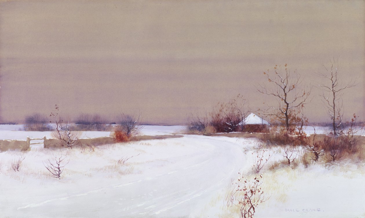 Snow Scene in Country, ca. 1890 (wc & gouache på papir) af Bruce Crane