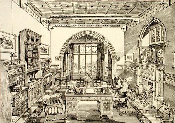 Indvendig udsigt af et bibliotek af Bruce James Talbert