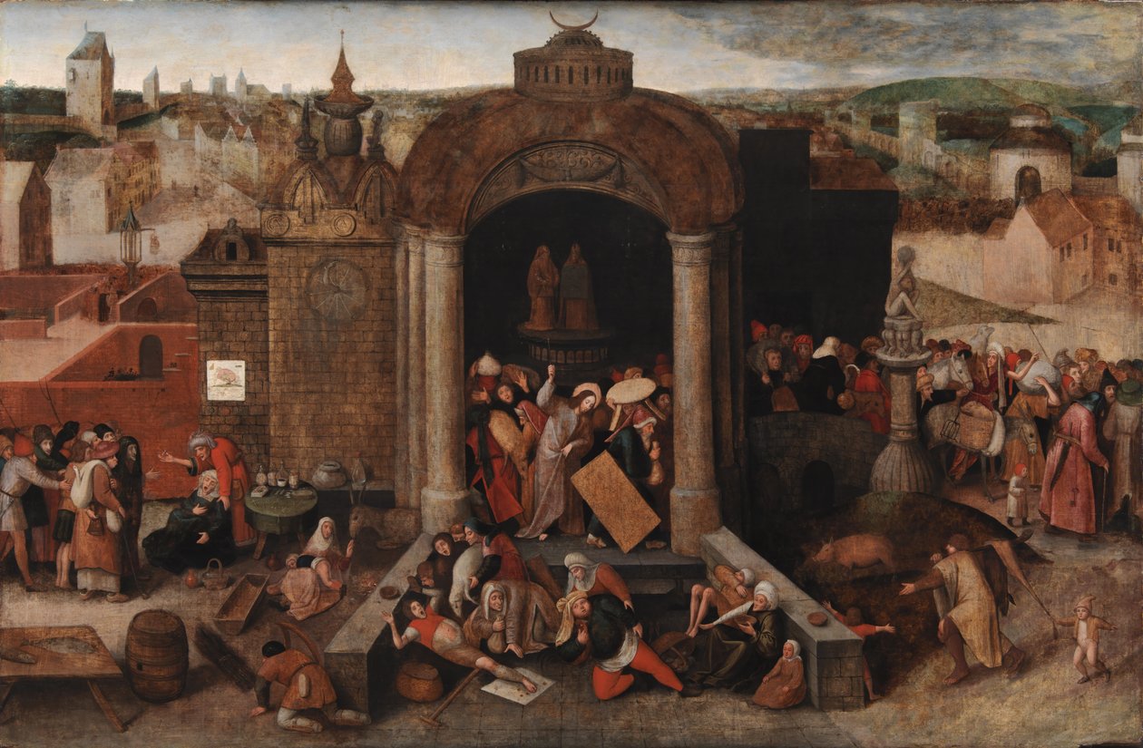 Kristus, der driver de handlende fra templet, efter 1569 af Bruegel