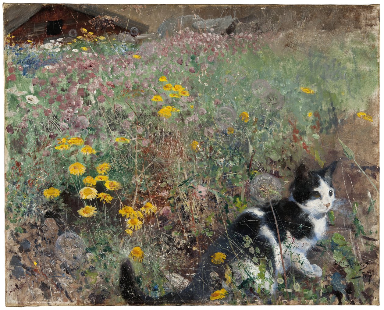 Kat på en blomstrende eng, 1887 af Bruno Andreas Liljefors