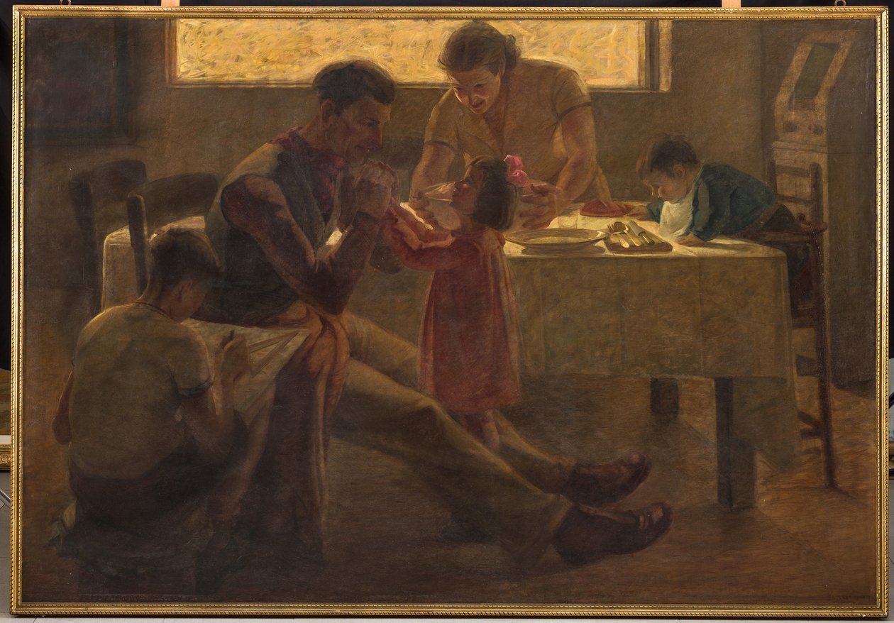 Familiescene (olie på lærred) af Bruno Semprebon
