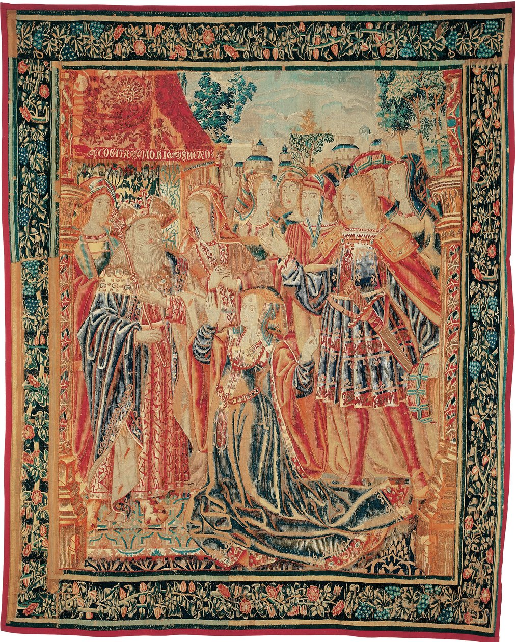 Historien om Troja. Cassandra går i forbøn for Priamos for at opnå en benådning for Paris, ca. 1520 af Brussels Manufactory