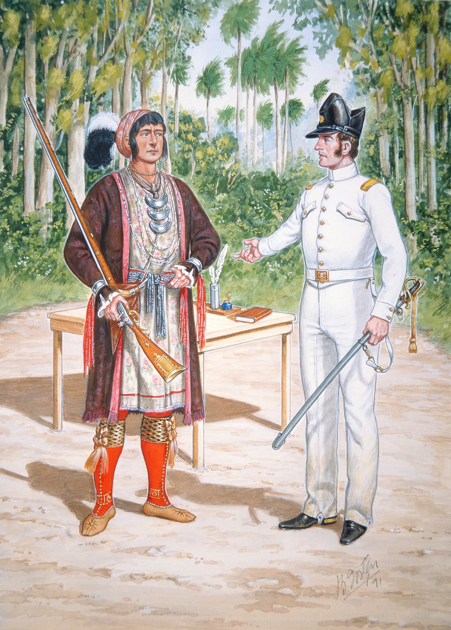 Osceola, høvding for Seminole-folket ved en traktat med en officer fra 2nd Regiment of US Dragoons i Florida af Bryan Fosten