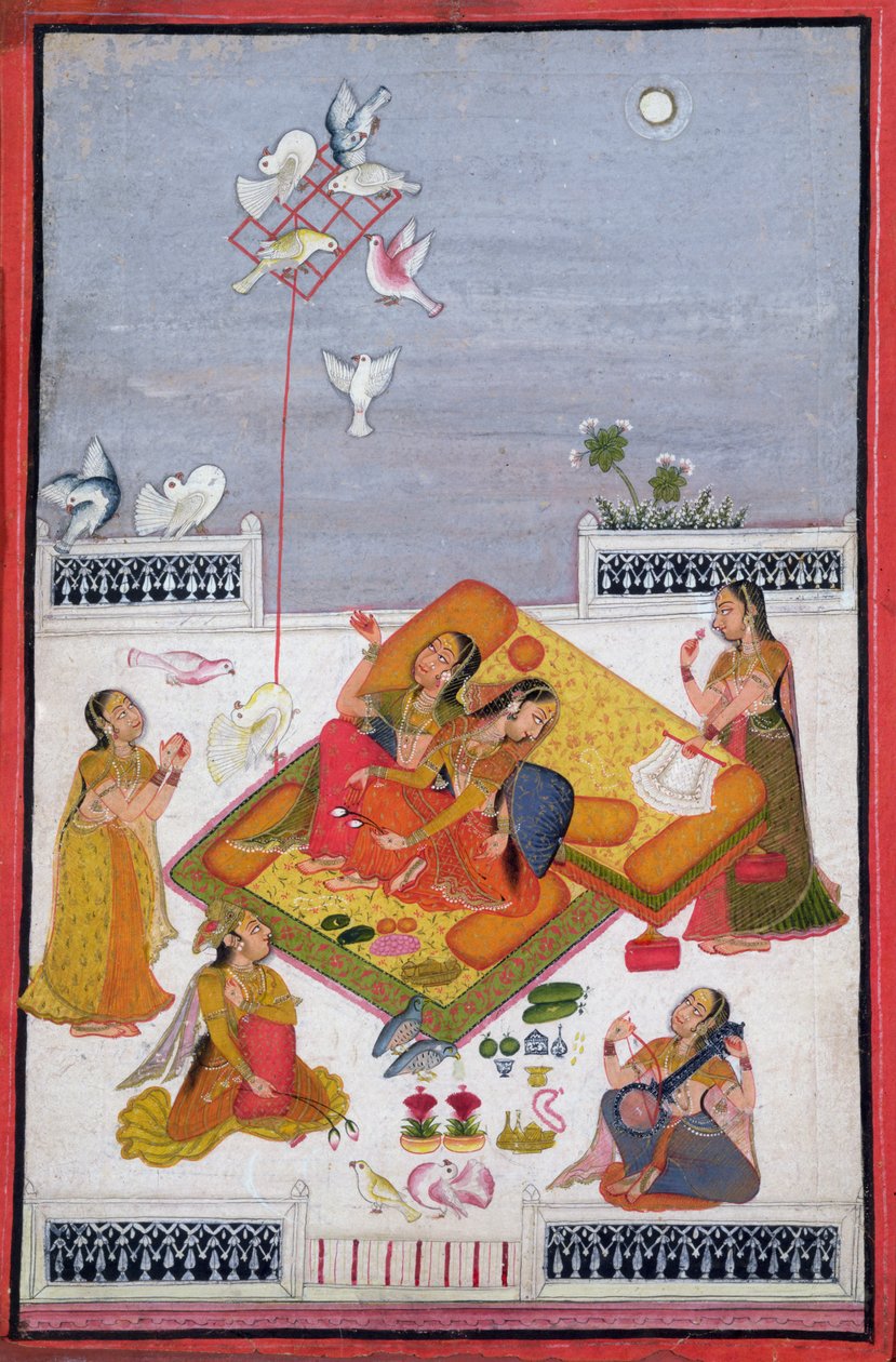 Kvinder ser på duer, 1770 af Bundi School