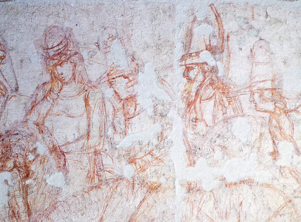 Figurer af ryttere, detaljer fra Triumph of Death, af Bonamico Buffalmacco (aktiv i første halvdel af det 14. århundrede) af Buonamico Buffalmacco