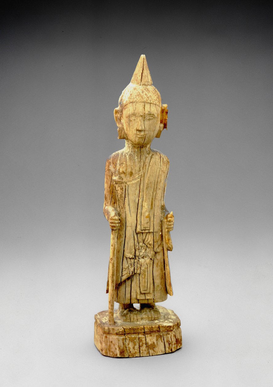 Figur af den angrende Buddha, der går og holder en stav, tidlig Mandalay-stil af Burmese School