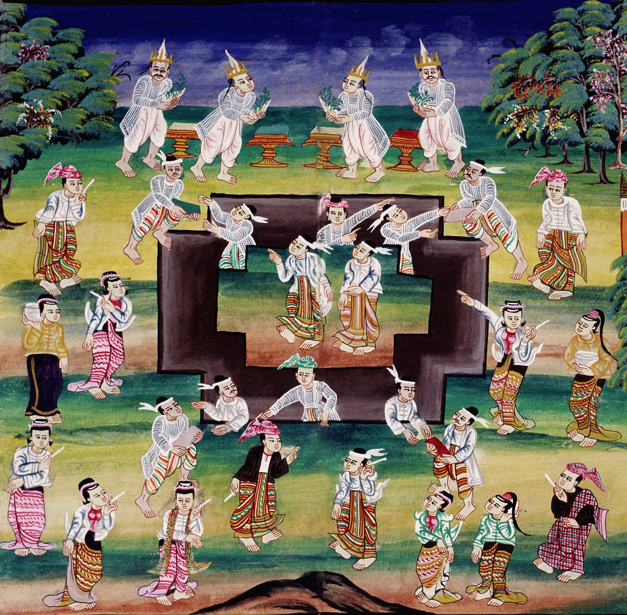 Merit making scene, side fra et manuskript af Burmese School