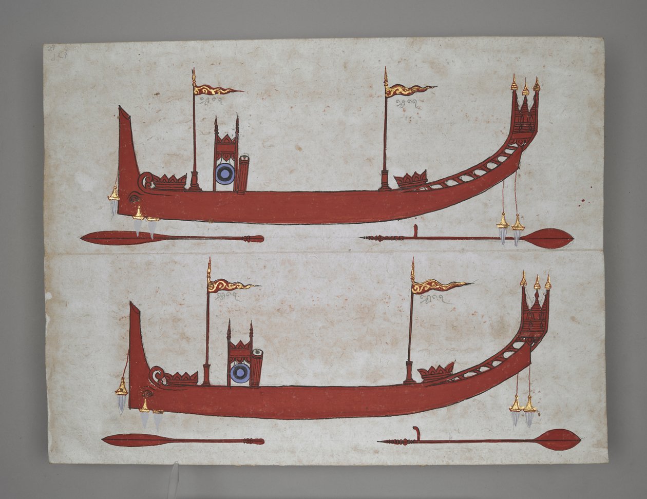 Eller 14005 Royal Barges and Boats (blæk, farve og guld på papir) af Burmese School
