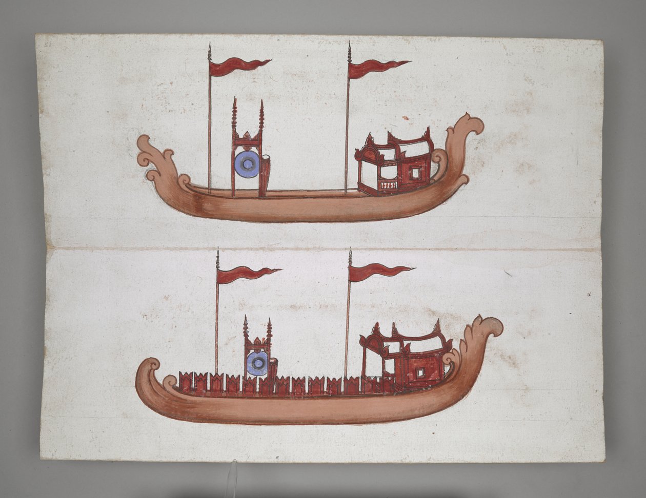 Eller 14005 Royal Pramme og både (blæk, farve og guld på papir) af Burmese School