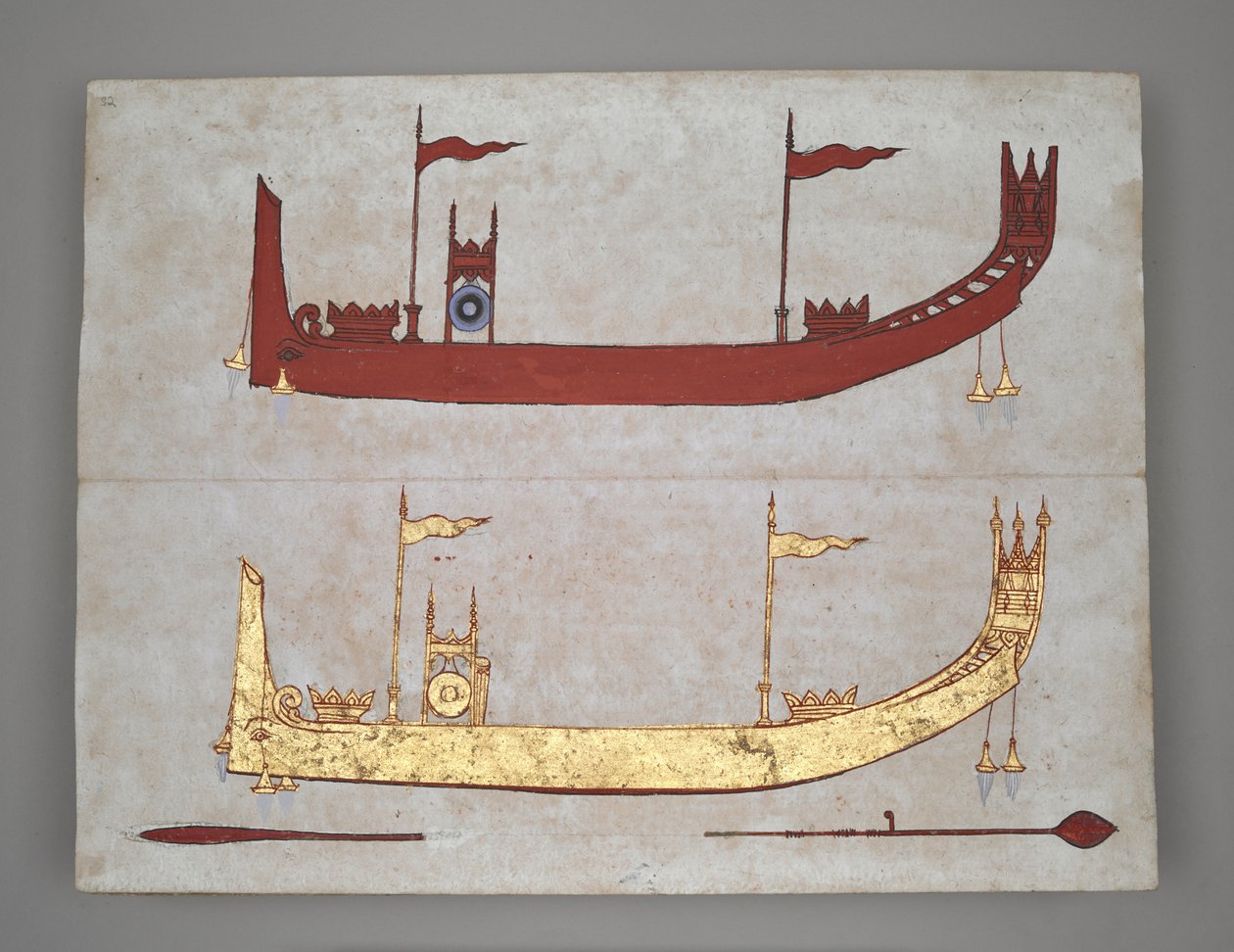 Eller 14005 Royal Barges and Boats (blæk, farve og guld på papir) af Burmese School