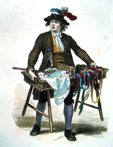 Båndsælger i 1774 (farvegravering) af Burn (fl.1840 60) Smeeton