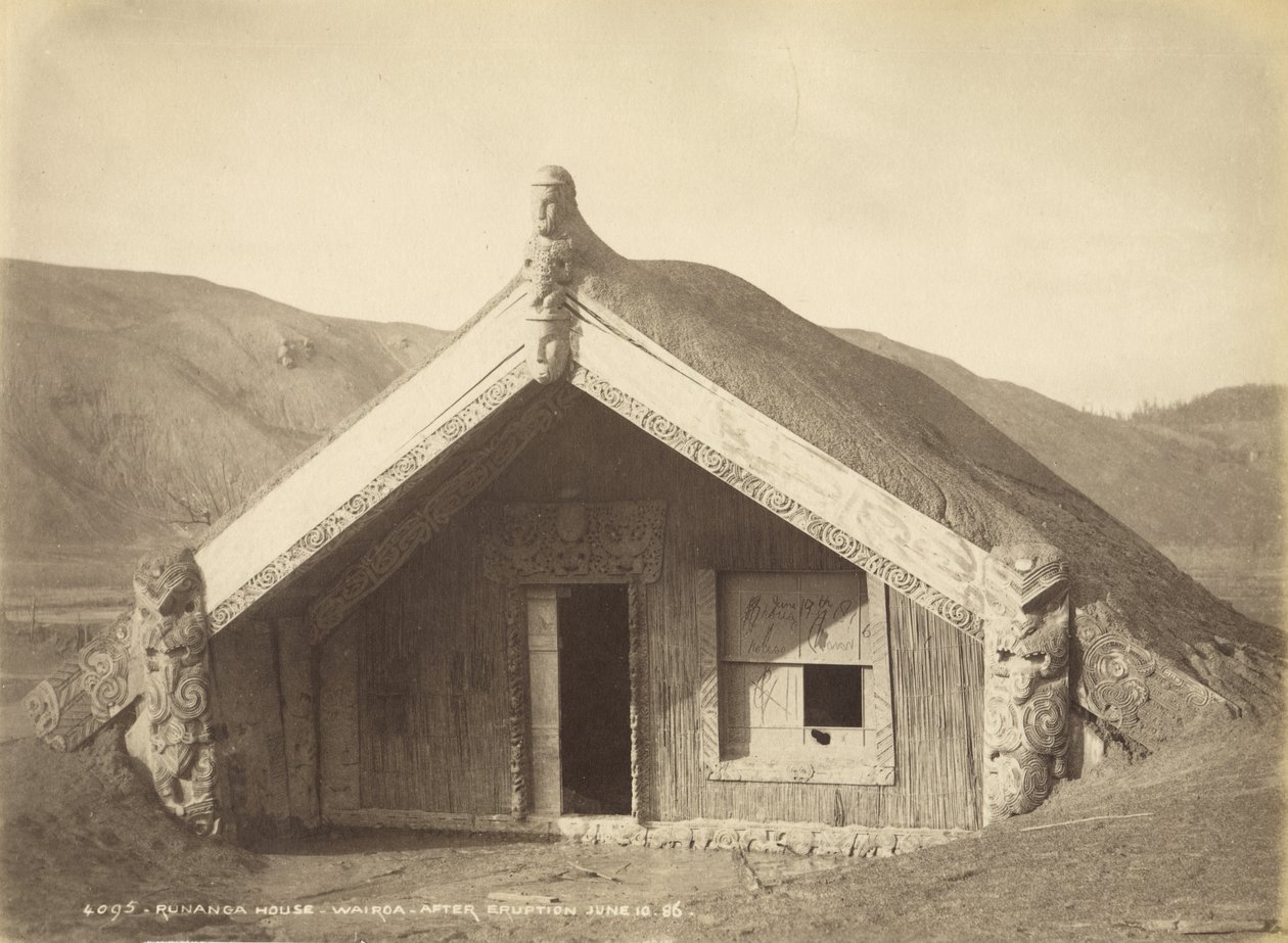 Runanga House - Wairoa - efter udbruddet 10.juni 86, juli 1886 (albumenprint) af Burton Brothers Studio