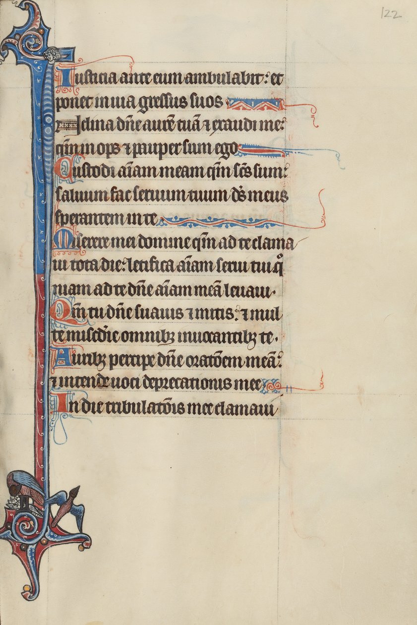 Initial I: En fugl, der fodrer sin unge, og en fugl i flugt af Bute Master