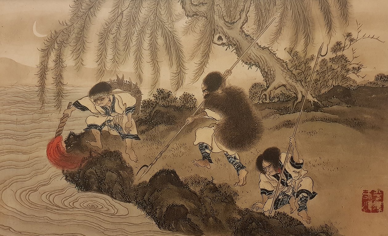 Fiskeri med en tændt fakkel. Fra serien The Ainu, Anden halvdel af det 19. århundrede.. af Byozan Hirasawa