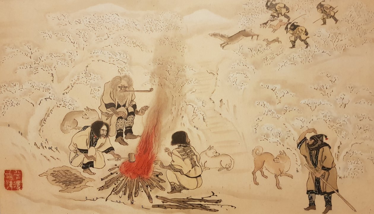 Sika hjortejagt. Fra serien Ainu, anden halvdel af det 19. århundrede .. af Byozan Hirasawa