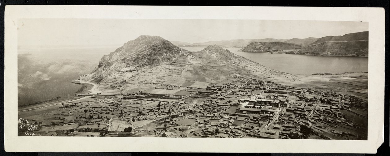 Fugleperspektiv af en by, formentlig på eller nær Panamakanalen, 1913 (sølv gelatinetryk) af Byron Company