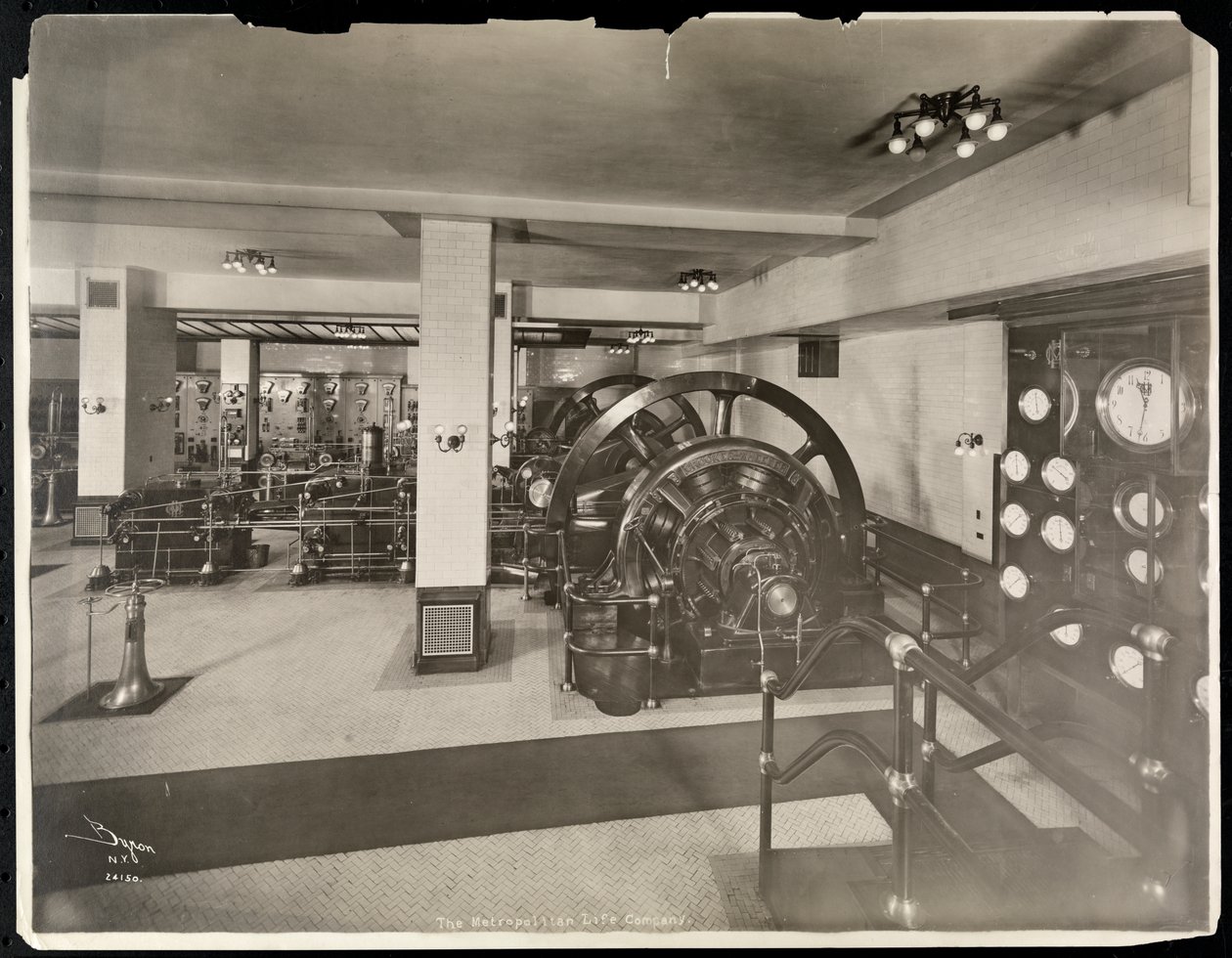 Det mekaniske udstyrsrum hos Metropolitan Life Insurance Co. på 23rd Street og Madison Avenue, New York, 1907 (sølv gelatinetryk) af Byron Company