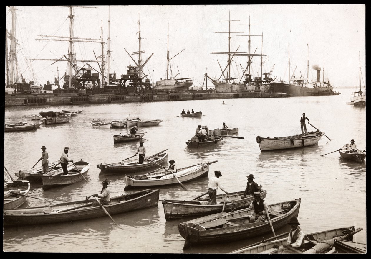 Udsigt over havnen i Collao, Peru, 1906 (sølvgelatineprint) af Byron Company
