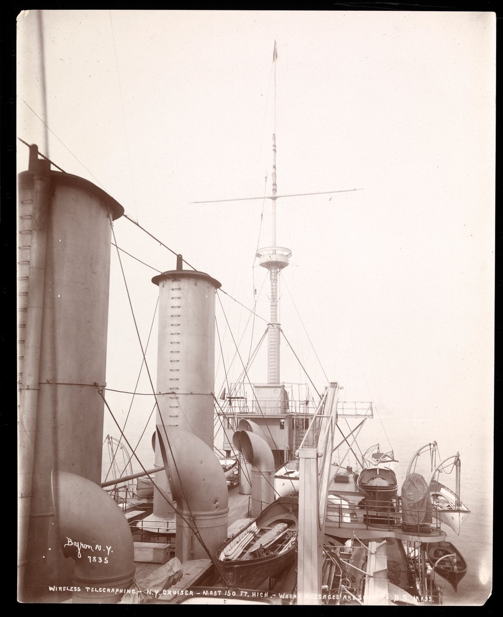 Wireless Telegraphing: Den 150 fods mast, hvorfra Marconis trådløse signal blev sendt til Boston, Massachusetts, 1899-1900 (sølv gelatinetryk) af Byron Company