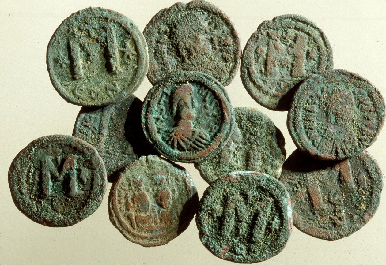 Mønter, fundet i udgravningerne i Tiberias (metal) af Byzantine