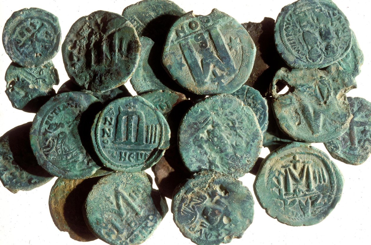 Mønter, fundet i Tiberias udgravninger (metal) af Byzantine
