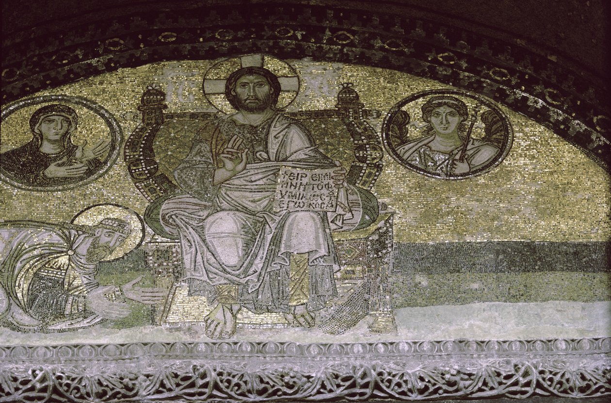 Kejser Leo den Vise knælende for Kristus Pantokrator (mosaik) af Byzantine