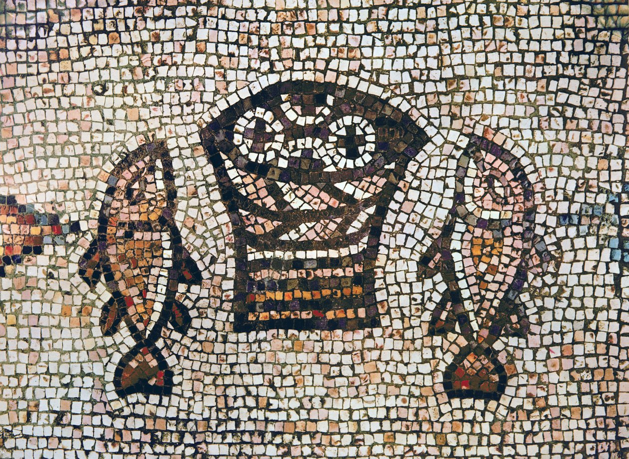 Miracle of the Bread and the Fishes, 5.-6. århundrede e.Kr. (mosaik) af Byzantine