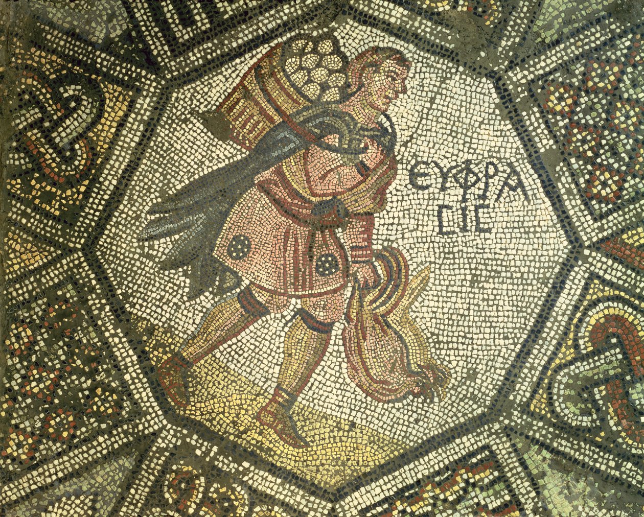 Bonde, der bærer høns og en kurv med æg, 5.-6. århundrede (mosaik) af Byzantine