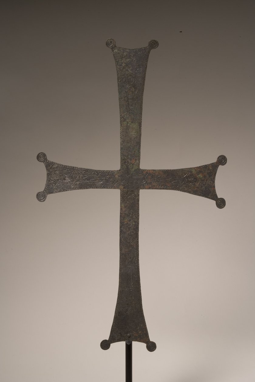 Processionskors med indskåret inskription, 10.-12. århundrede e.Kr. (bronze) (se også 247952) af Byzantine