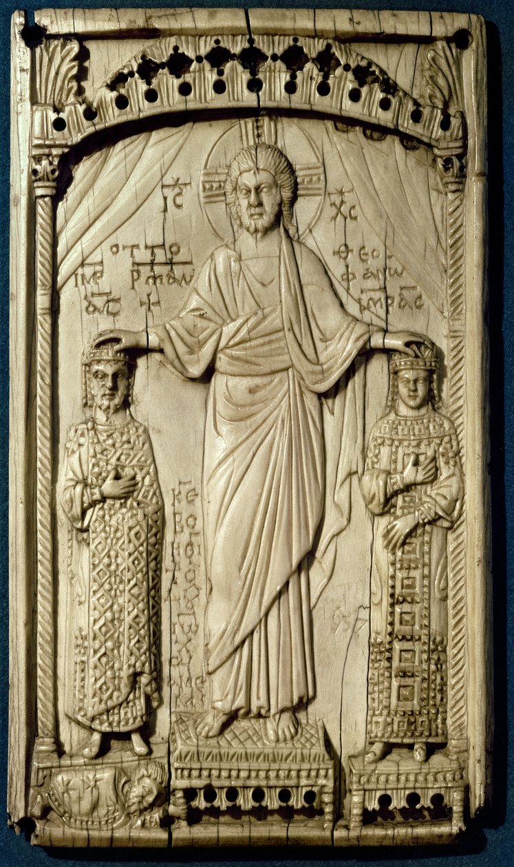 Kroningen af Otto II (955-983) og Theophrano (958-991) fra en plakettebinding, ca. 982-983 af Byzantine