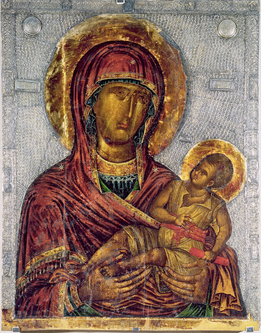 Jomfru og barn (tempera på panel) af Byzantine