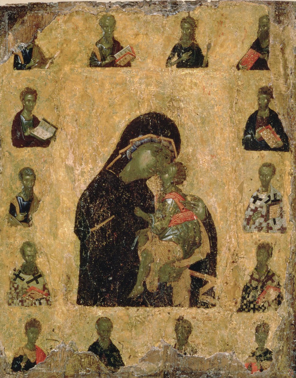 Jomfru af ømhed med de hellige, 1350-1400 (ægtempera og gesso på panel) af Byzantine