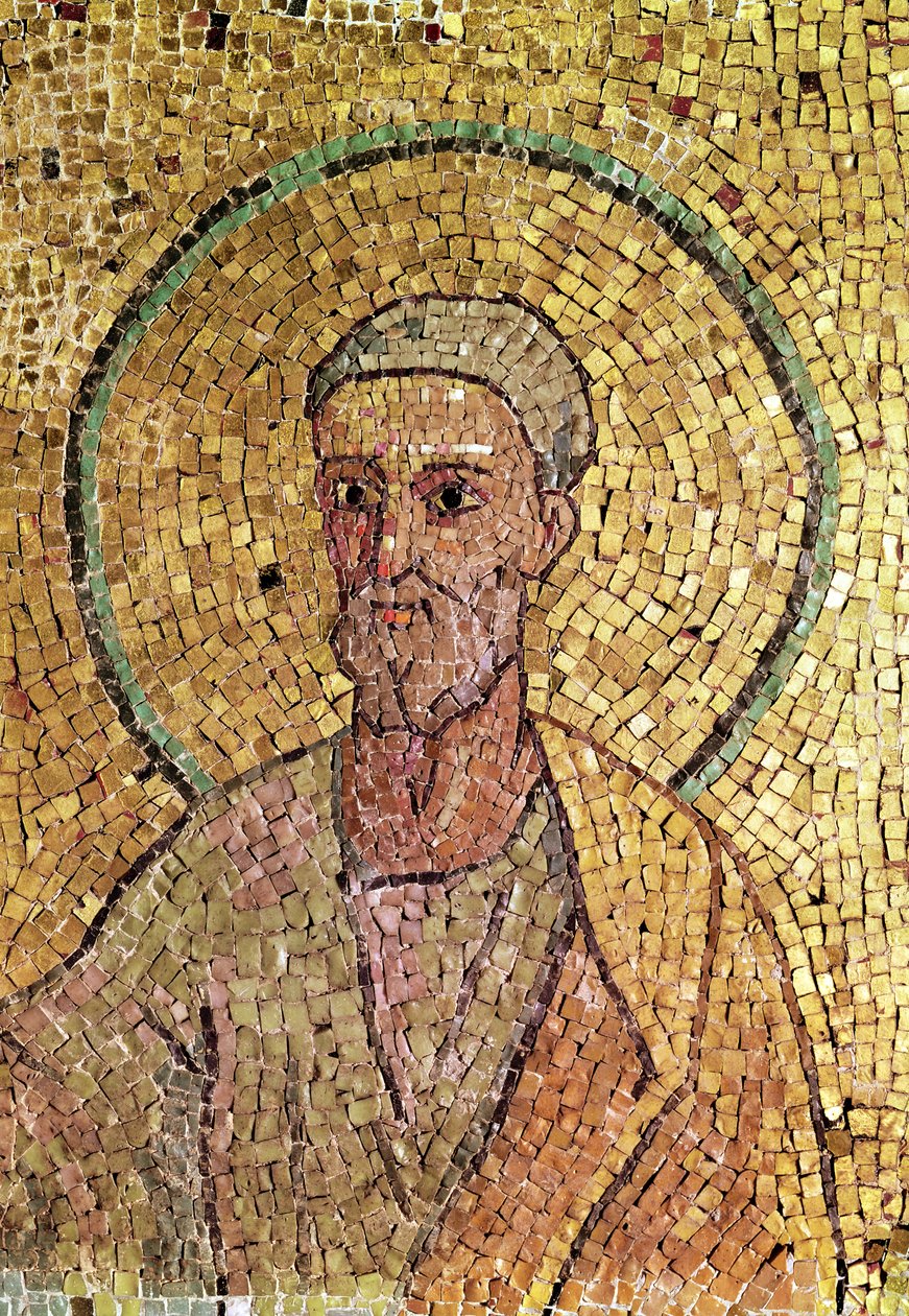 Detalje af Skt. Peter, fra St. Peters krypt, ca. 700 e.Kr. (mosaik) (se også 151558) af Byzantine School