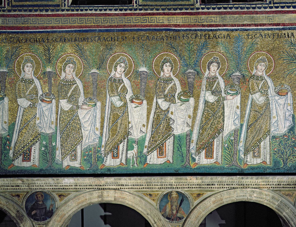 Gruppe af jomfrumartyrer (mosaik) af Byzantine School