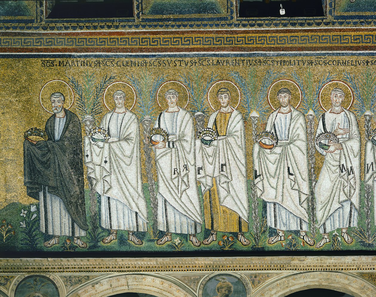 Gruppe af helgener og martyrer (mosaik) af Byzantine School